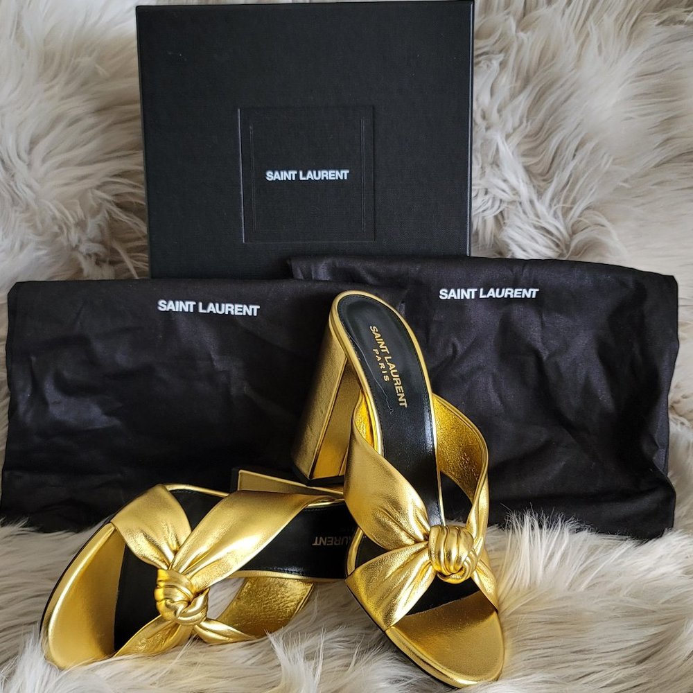Saint Laurent LouLou Knot Gold Mules